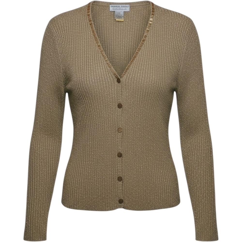 Adrianna Papell Cardigan Womens XL Gold Metallic Beaded Neckline Elegant Glam